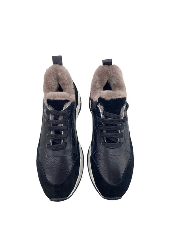 Kadın Sneakers Ayakkabı-Siyah Süet-Floter Deri