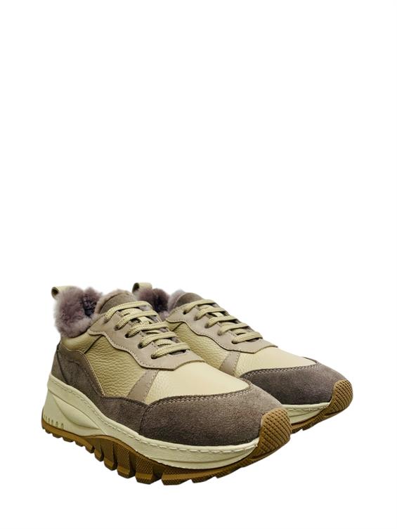 Kadın Sneakers Ayakkabı-Bej Süet-Floter Deri