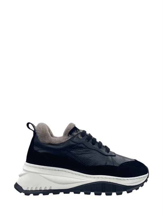 Kadın Sneakers Ayakkabı-Siyah Süet-Floter Deri