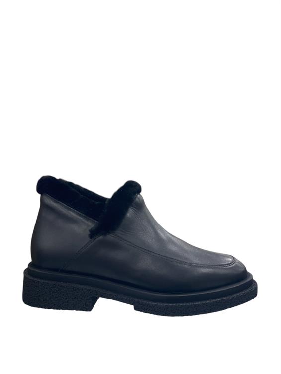 Kadın Kalın Tabanlı Günlük Bot - Siyah Deri Kürk