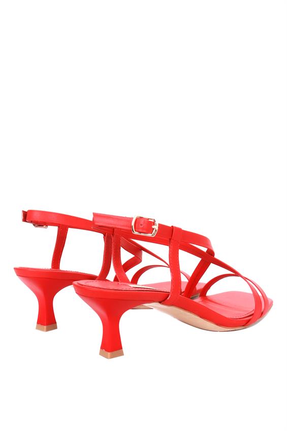 Kadın İnce Topuklu Sandalet - Kırmızı Deri
