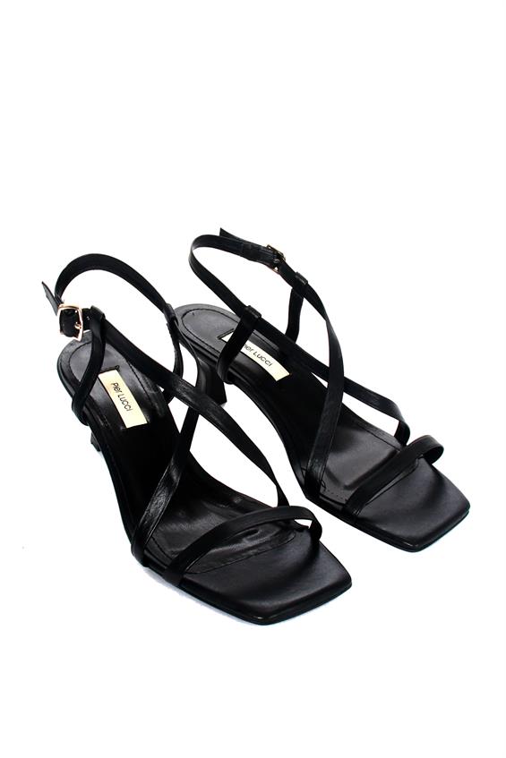 Kadın İnce Topuklu Sandalet - Siyah Deri
