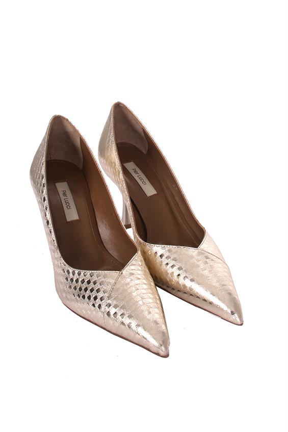 Kadın Stiletto Topuklu Ayakkabı - Parlak Gold Deri