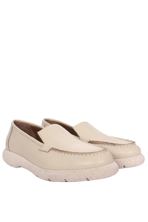Kadın Babet Ayakkabı Loafer - Bej Floter Deri
