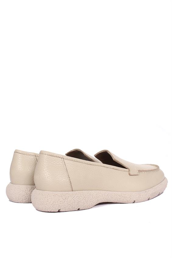 Kadın Babet Ayakkabı Loafer - Bej Floter Deri