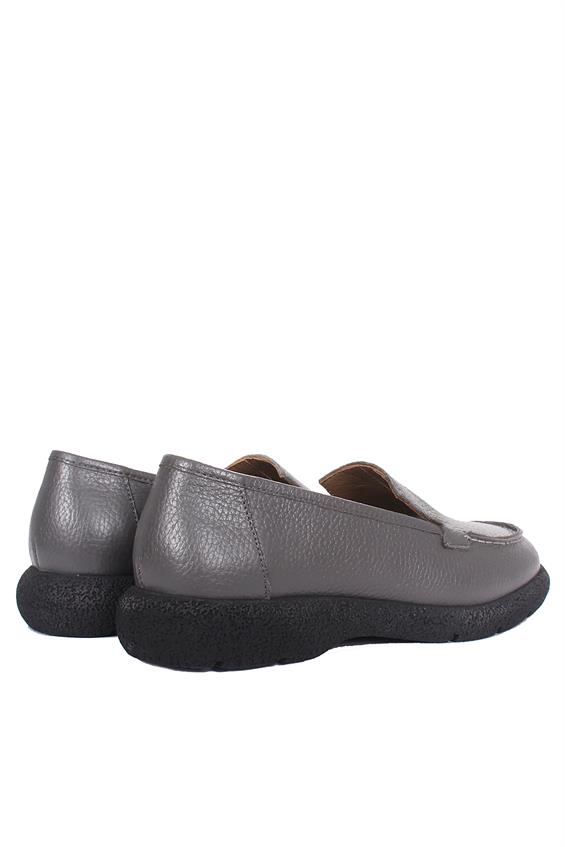 Kadın Babet Ayakkabı Loafer - Gri Floter Deri