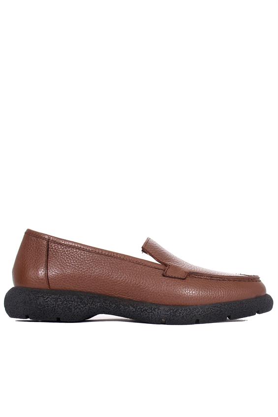 Kadın Babet Ayakkabı Loafer - Taba Floter Deri
