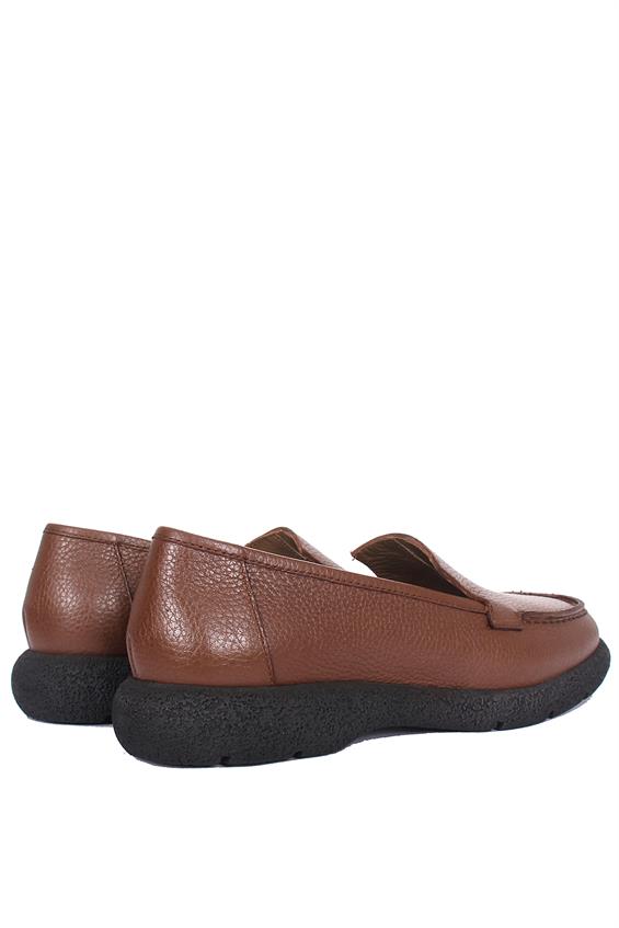 Kadın Babet Ayakkabı Loafer - Taba Floter Deri