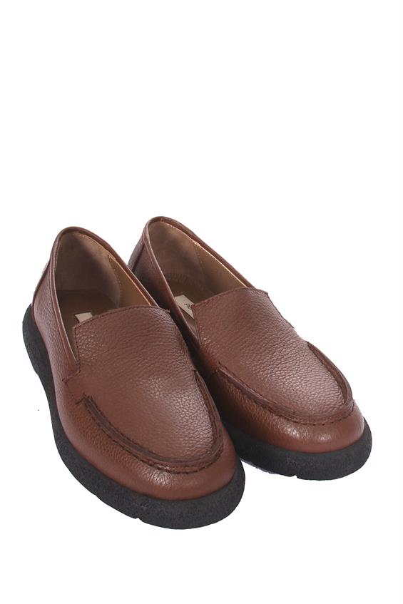 Kadın Babet Ayakkabı Loafer - Taba Floter Deri