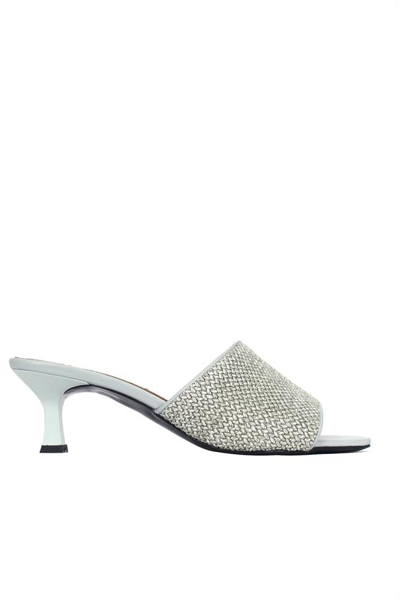 Kadın İnce Topuklu Terlik-Gri Hasır