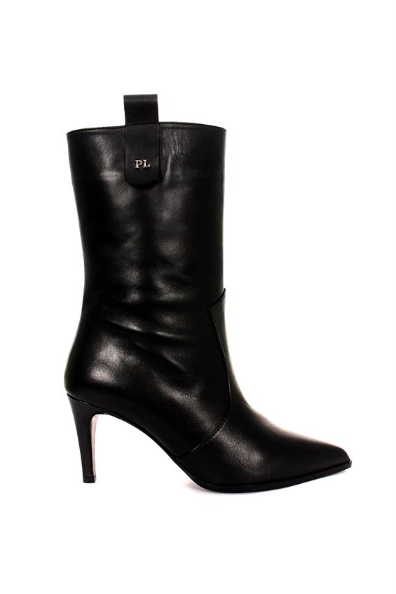 Kadın Topuklu Çizme - Siyah Deri