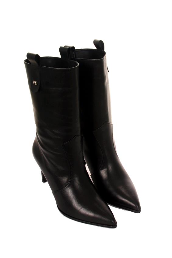 Kadın Topuklu Çizme - Siyah Deri