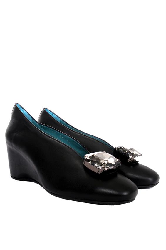 Kadın Platform Topuklu Ayakkabı-Siyah Deri