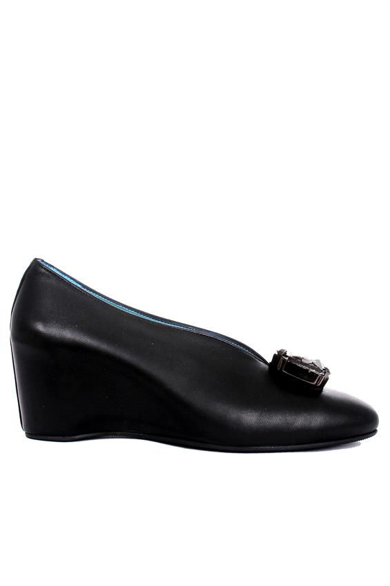 Kadın Platform Topuklu Ayakkabı-Siyah Deri