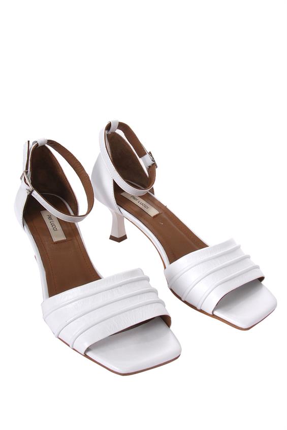 Kadın İnce Topuklu Sandalet - Beyaz Deri
