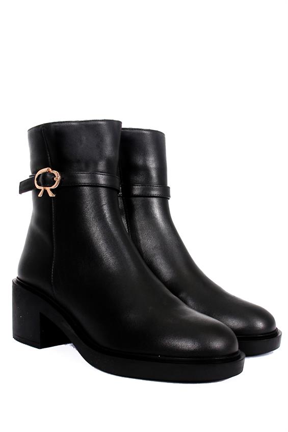 Kadın Topuklu Bot - Siyah Deri