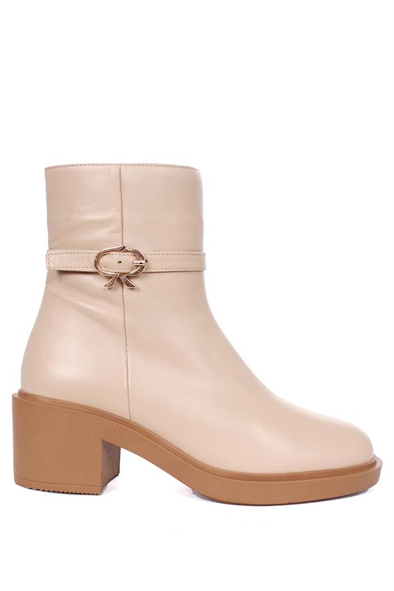 Kadın Topuklu Bot - Krem Deri
