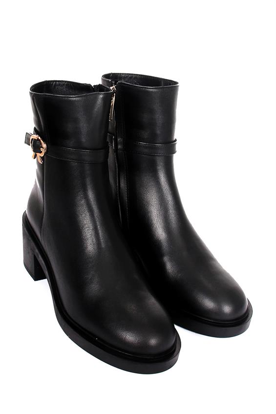 Kadın Topuklu Bot - Siyah Deri