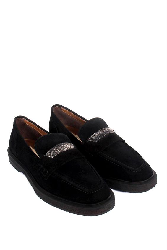 Kadın Babet Ayakkabı Loafer - Siyah Süet