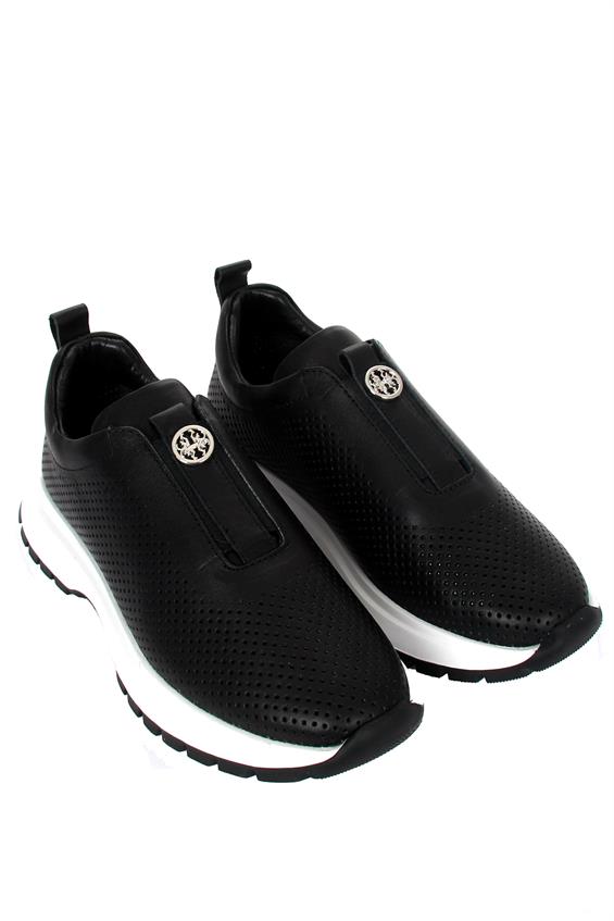 Kadın Sneakers Ayakkabı-Siyah Deri