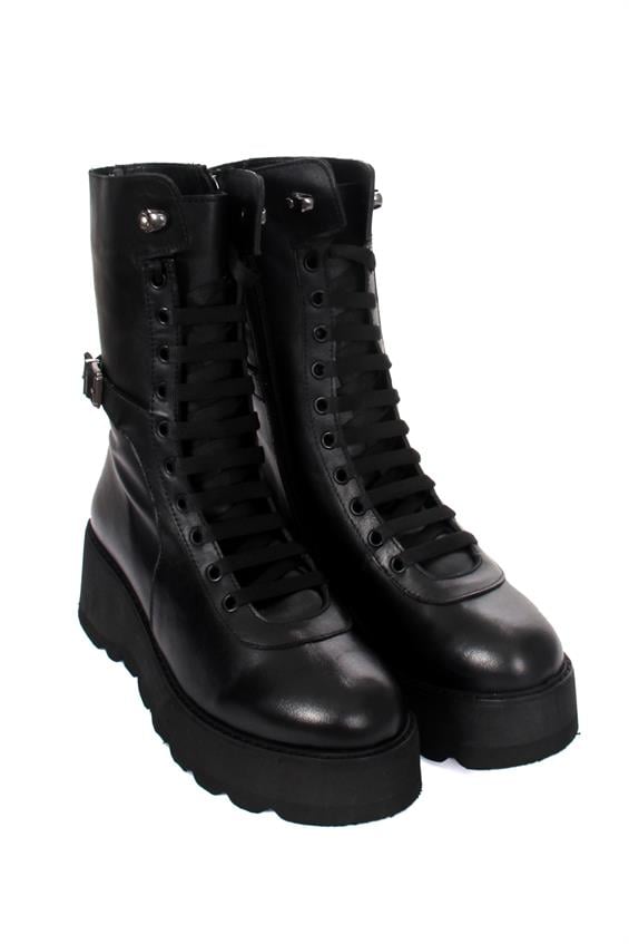 Kadın Kalın Tabanlı Günlük Bot - Siyah Deri S.Ast