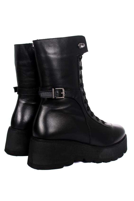 Kadın Kalın Tabanlı Günlük Bot - Siyah Deri S.Ast