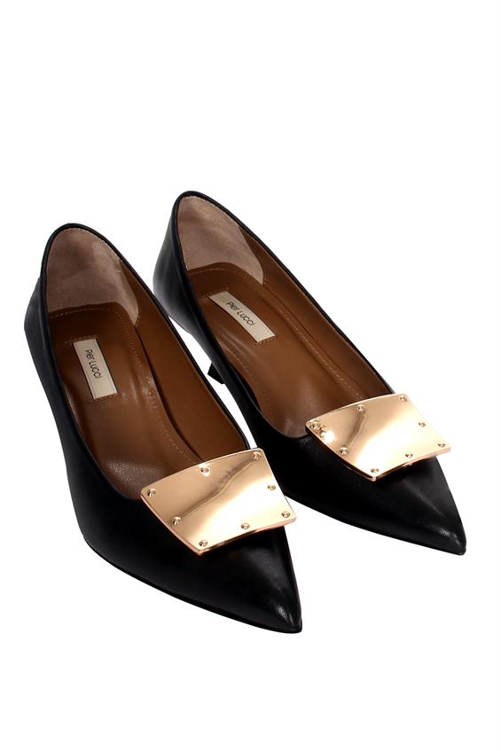 Kadın İnce Topuklu Ayakkabı - Siyah Deri