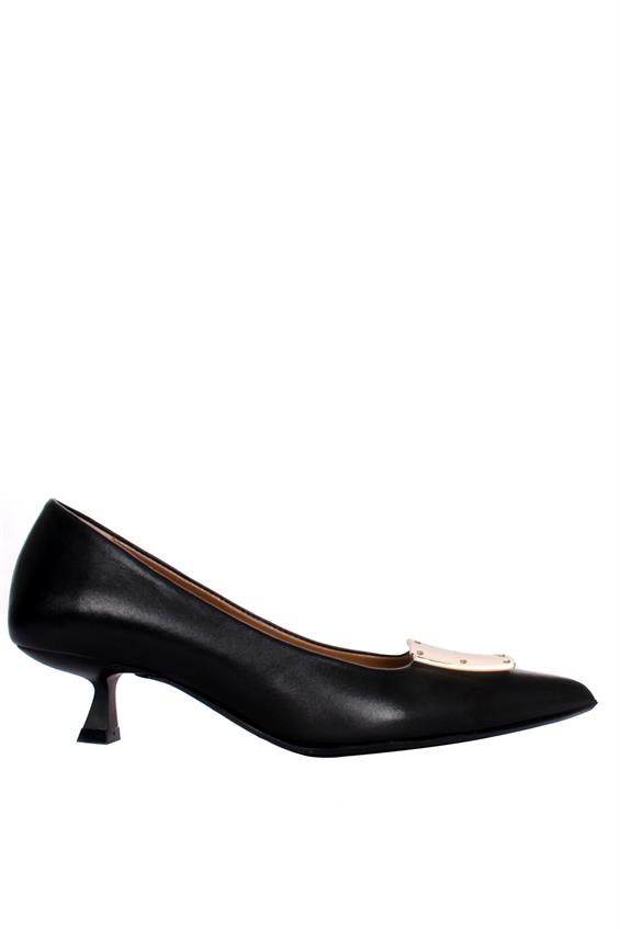 Kadın İnce Topuklu Ayakkabı - Siyah Deri