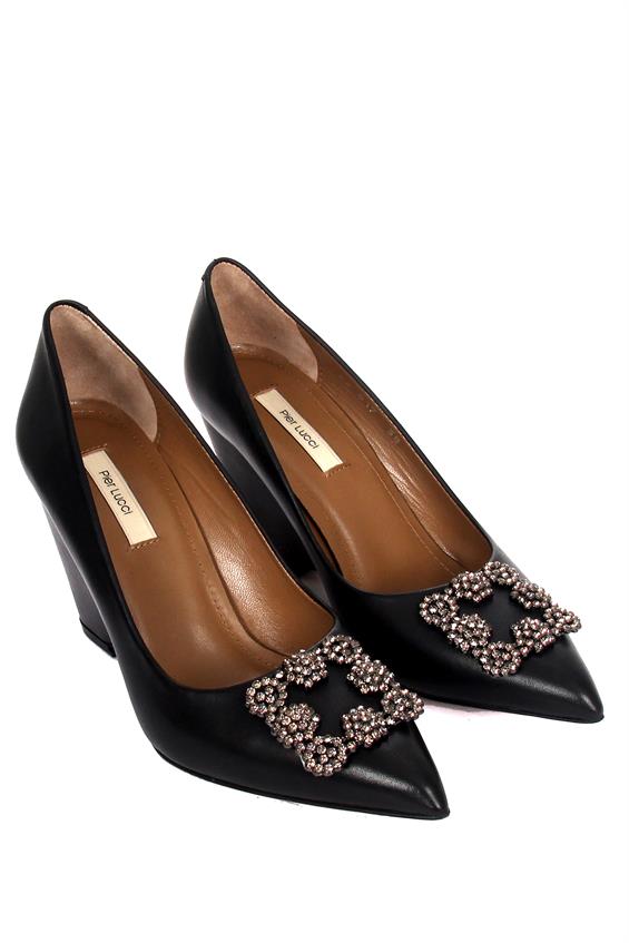 Kadın Platform Topuklu Ayakkabı - Siyah Deri