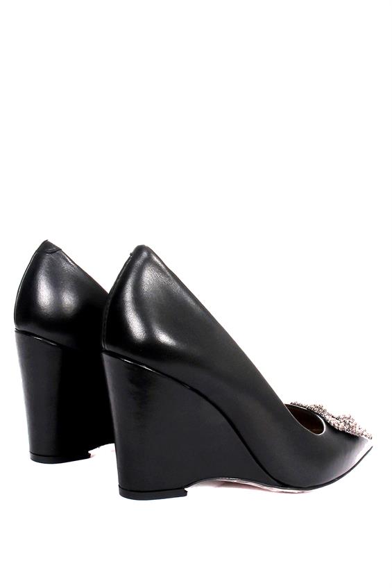Kadın Platform Topuklu Ayakkabı - Siyah Deri