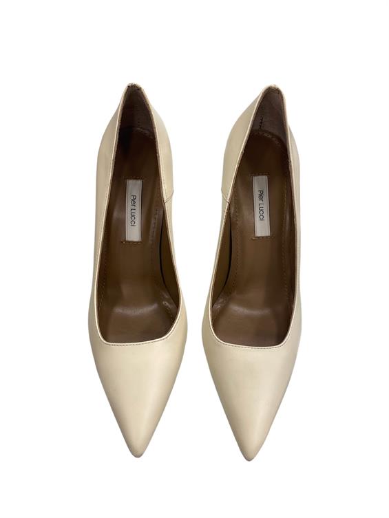 Kadın Stiletto Topuklu Ayakkabı-Bej Deri