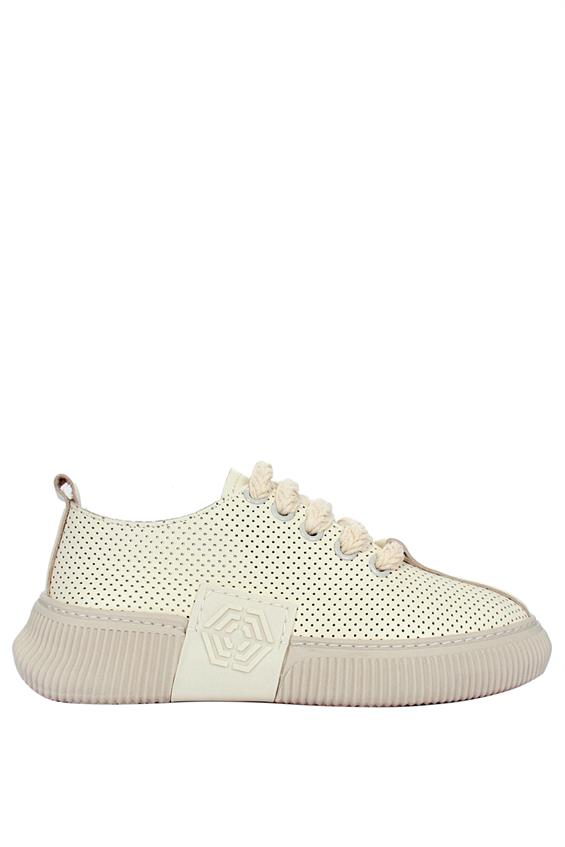 Kadın Sneakers Ayakkabı - Açık Bej Deri