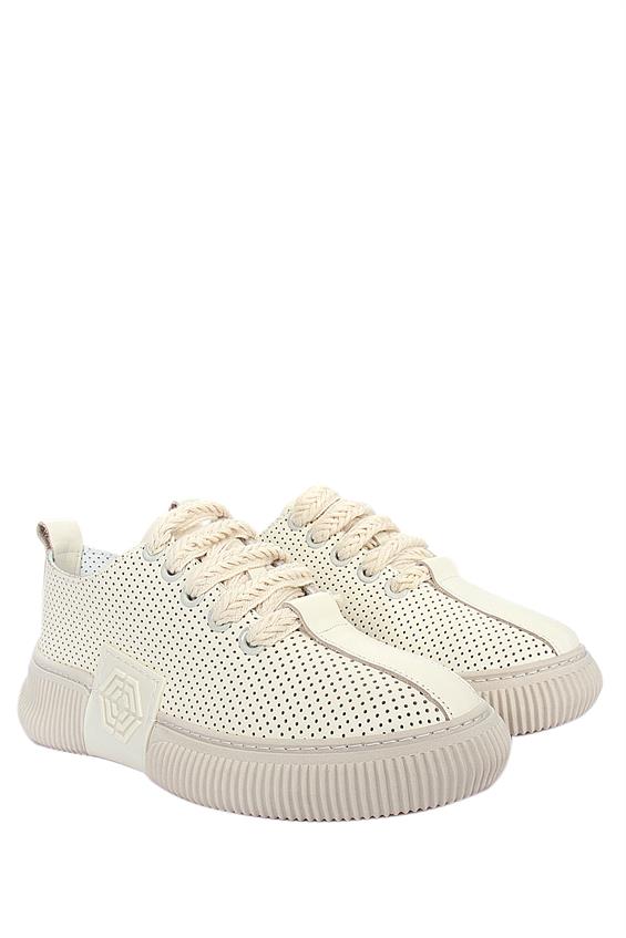 Kadın Sneakers Ayakkabı - Açık Bej Deri