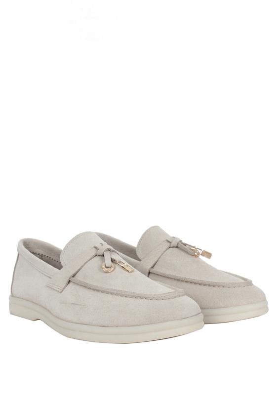 Kadın Babet Ayakkabı Loafer - Gri Süet