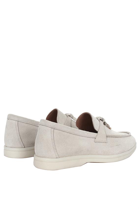 Kadın Babet Ayakkabı Loafer - Gri Süet