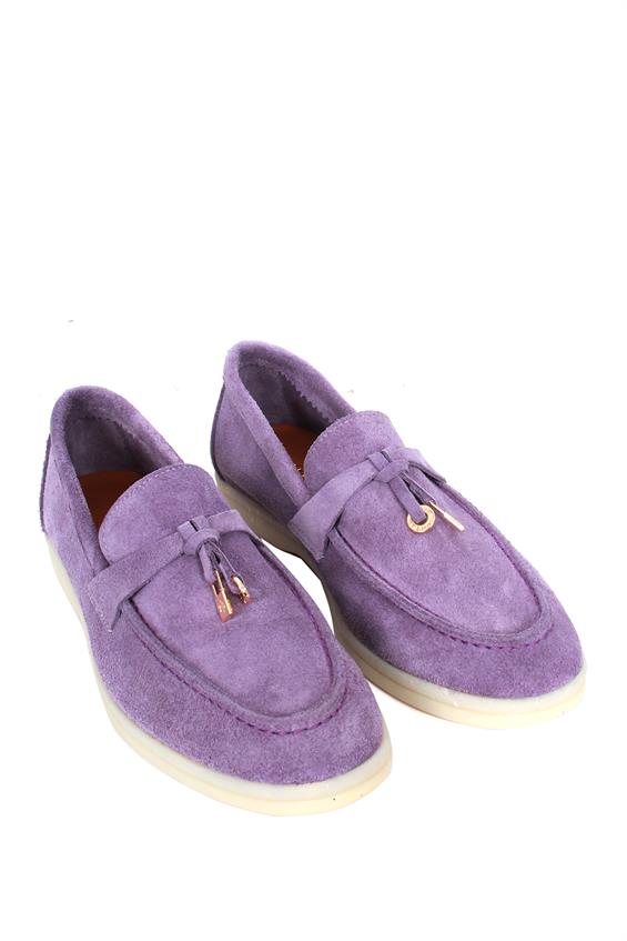 Kadın Babet Ayakkabı Loafer - Lila Süet