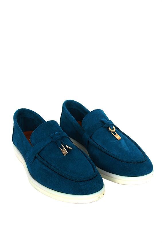 Kadın Babet Ayakkabı Loafer - Petrol Süet