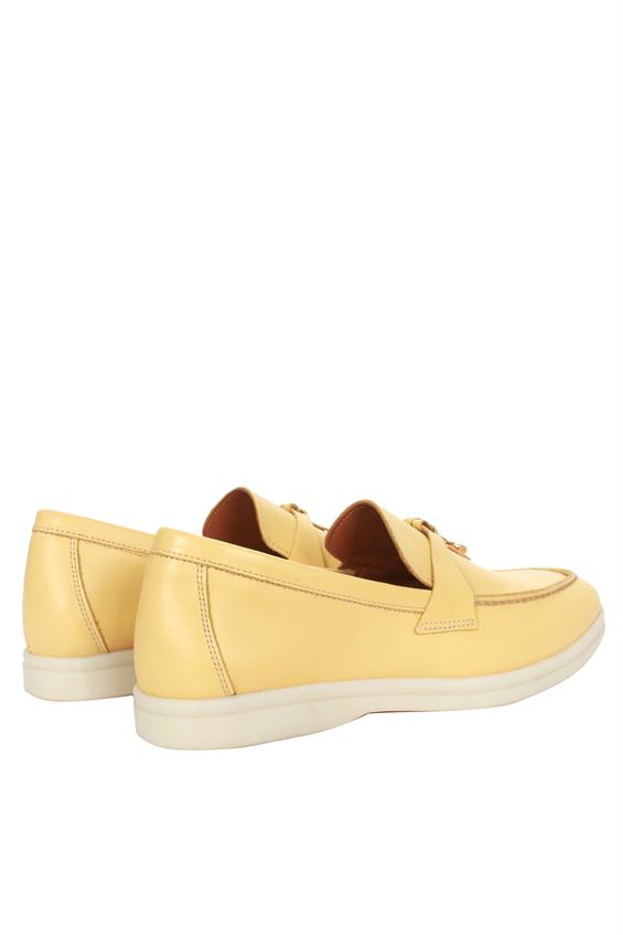 Kadın Babet Ayakkabı Loafer - Sarı Deri