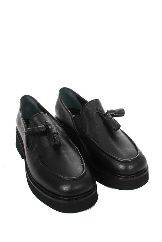 Kadın Babet Ayakkabı Oxford - Siyah Floter Deri