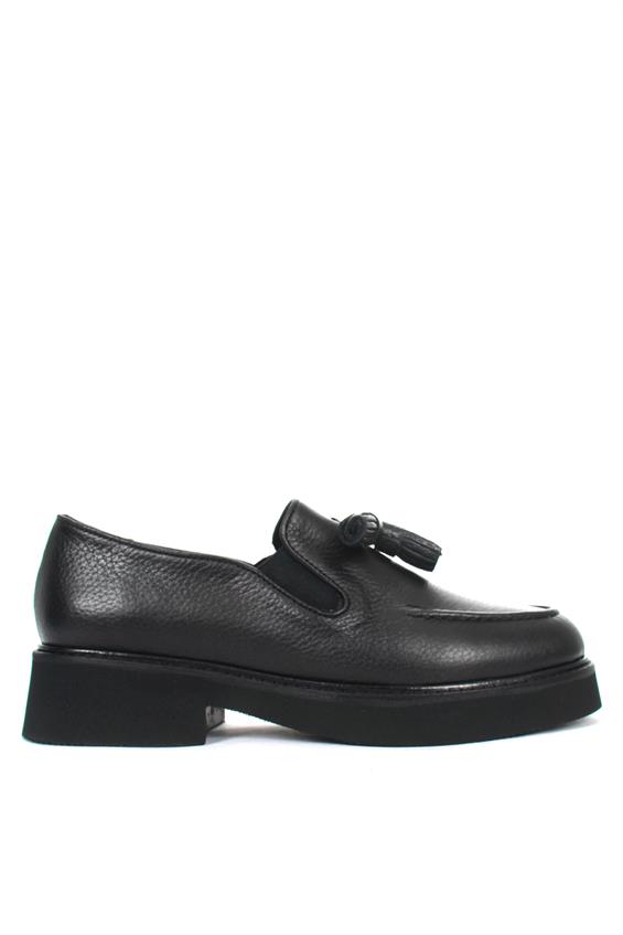 Kadın Babet Ayakkabı Oxford - Siyah Floter Deri