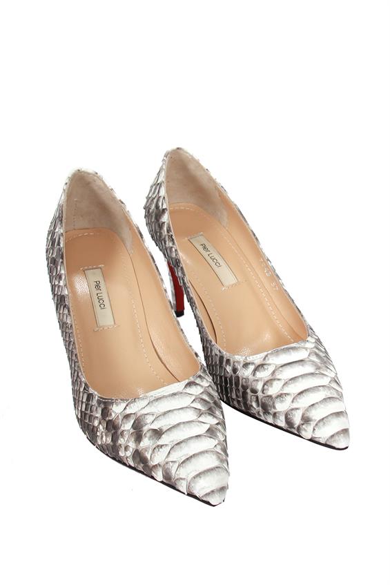 Kadın İnce Topuklu Ayakkabı - Natural Yılan Derisi