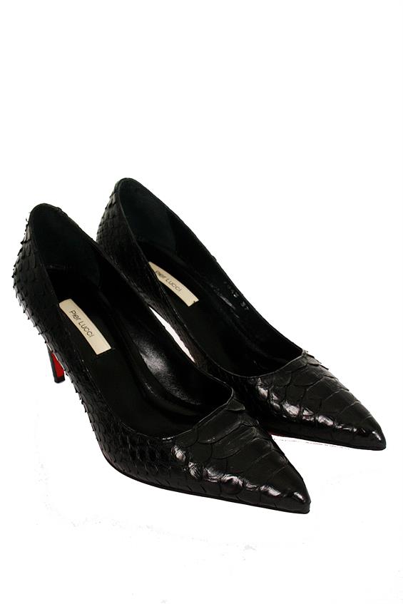 Kadın İnce Topuklu Ayakkabı - Siyah Yılan Derisi