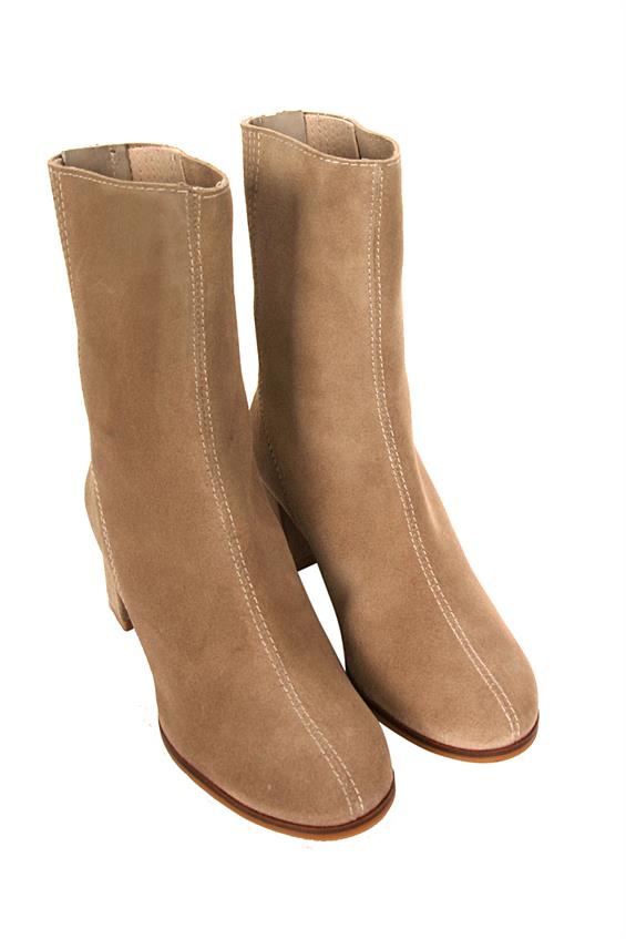 Kadın Topuklu Bot - Bej Süet Astarsız