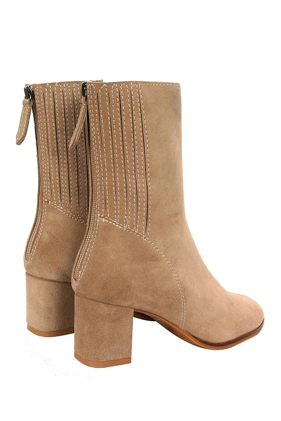 Kadın Topuklu Bot - Bej Süet Astarsız