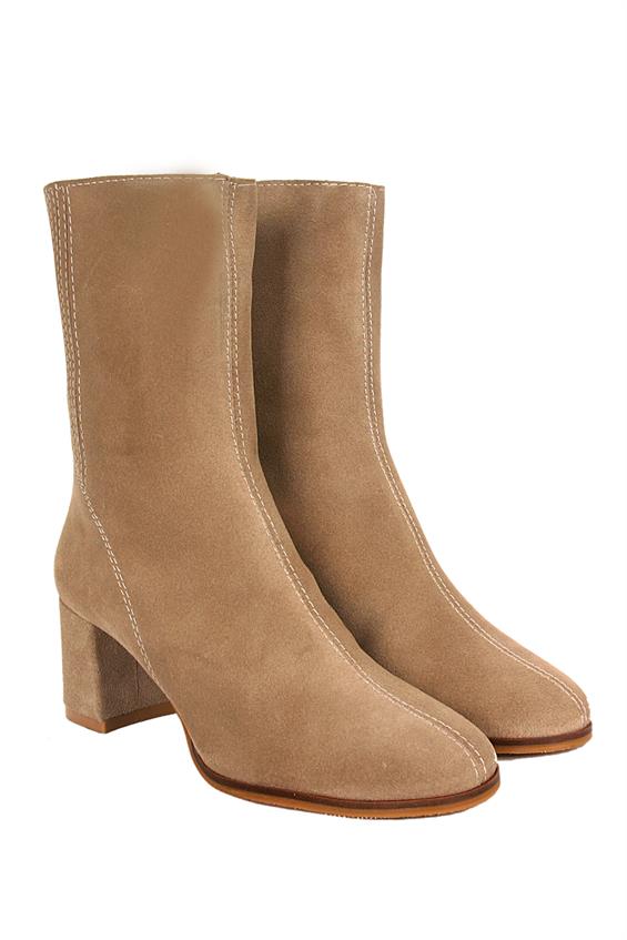Kadın Topuklu Bot - Bej Süet Astarsız