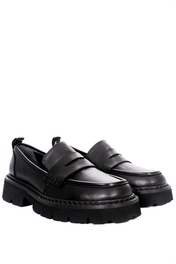Kadın Babet Ayakkabı Loafer - Siyah Deri