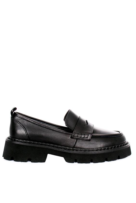 Kadın Babet Ayakkabı Loafer - Siyah Deri