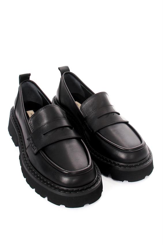 Kadın Babet Ayakkabı Loafer - Siyah Deri
