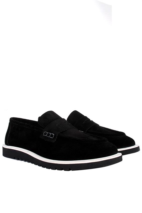 Kadın Loafer Süet Babet Ayakkabı - Siyah Süet