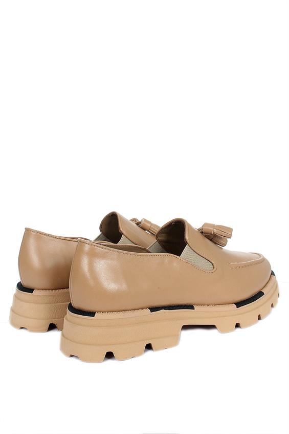 Kadın Babet Ayakkabı Oxford - Bej Deri